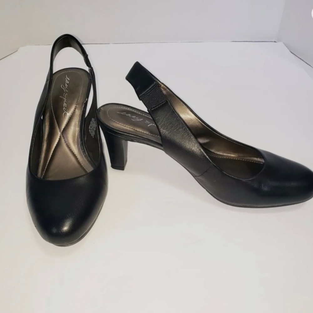 Easy Spirit Blk Audrina Pumps Womens Size 6.5 Leather Upper Sling-back Heels 3in
